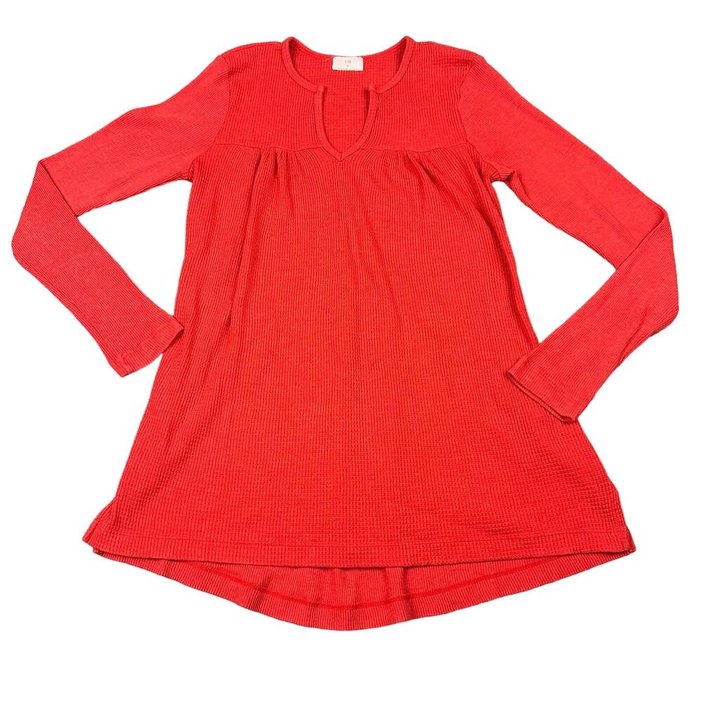 t.la Anthropologie Tunic Women S Red Excellent Waffle Knit Split Neck High Low